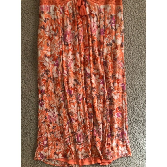 Torrid Women’s Size 0 (12 Large) Floral Maxi Dress Orange Pink Boho Crochet Trim - Picture 14 of 16